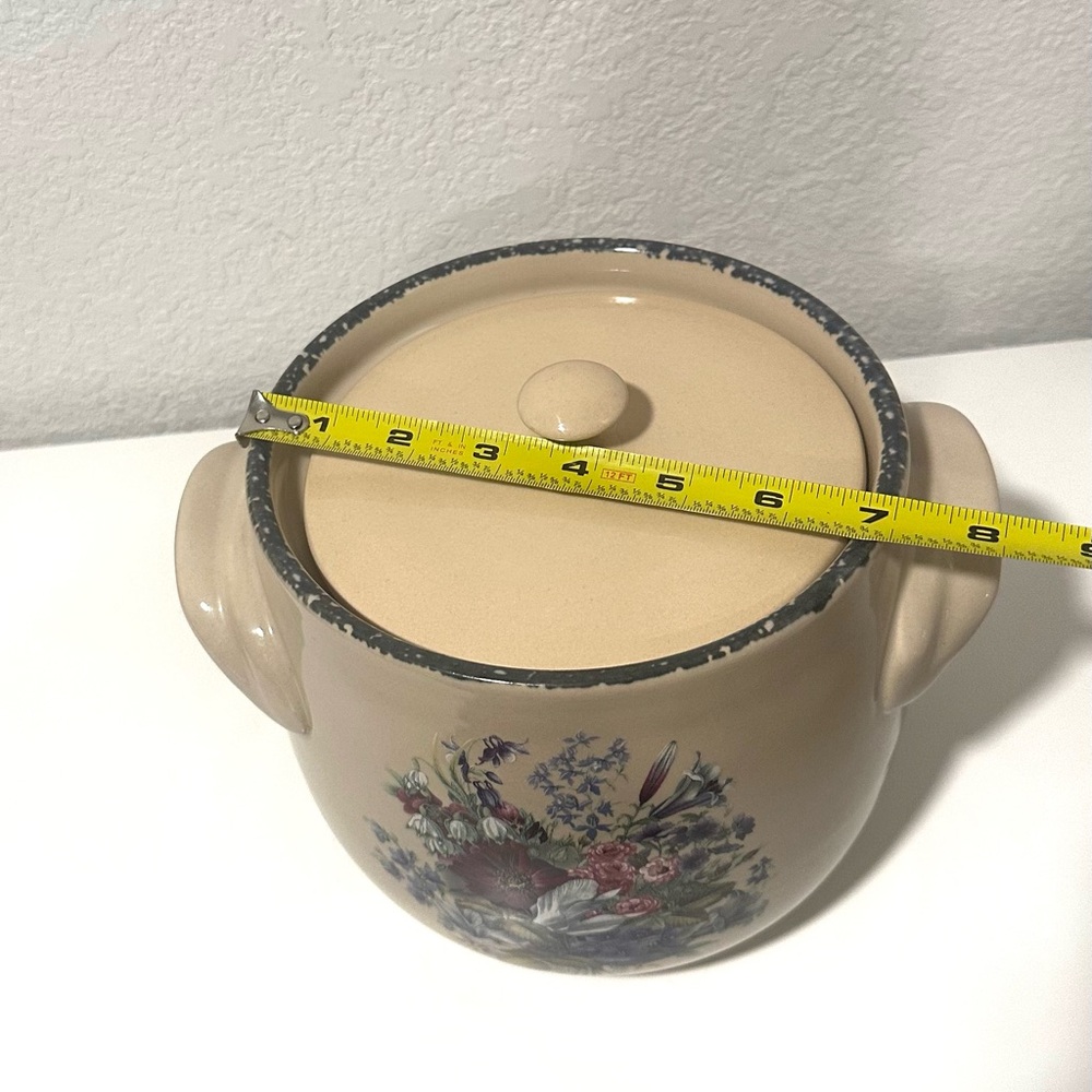 Home & Garden Party Lg Stoneware Ceramic Pot with Handles Lid and Floral Design - Picture 14 of 16